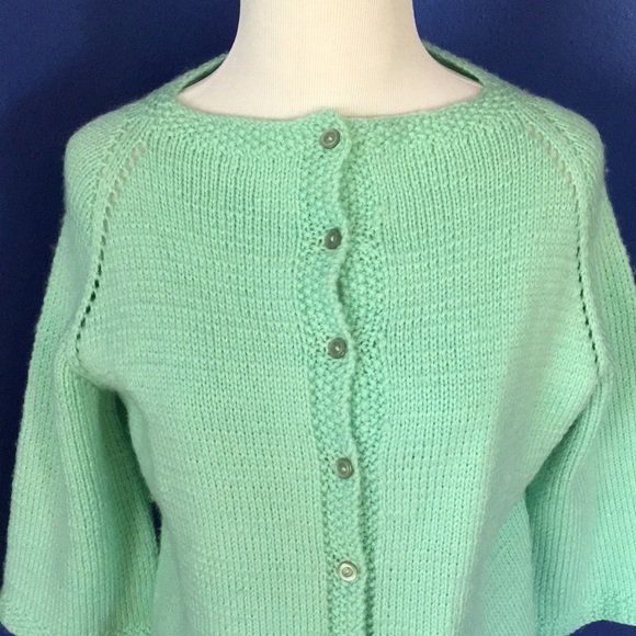 Vintage 1950s mint sea foam green handmade sweater cardigan pinup rockabilly - Picture 3 of 15